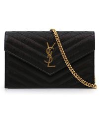 Saint Laurent Monogramme Envelope Quilted Chain Wallet Black/gold