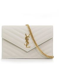 Saint Laurent Monogramme Quilted Chain Wallet Crema Soft/gold - Multicolour