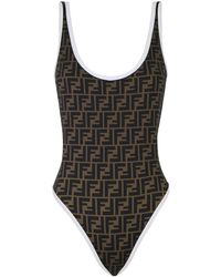 Fendi Logo Swimsuit White/tobacco - Multicolour