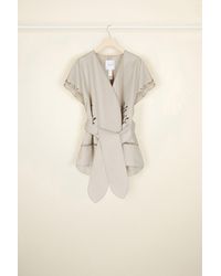 Patou Jacke aus Leinen und Baumwolle mit Lochstickerei - Grau