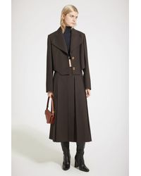 Patou - Pleated Midi Skirt In Technical Wool Twill Chocolate - Lyst