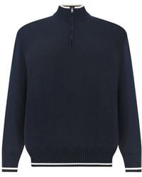 Paul & Shark - Wool Half-Zip Sweater With Contrasting Striped Trims - Lyst