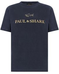 Paul & Shark - Double Mercerised Cotton Jersey T-Shirt With Embroidered Logo - Lyst