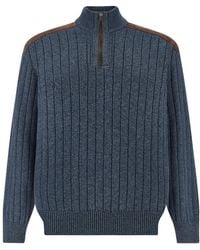 Paul & Shark - Wool Cashmere Half Zip Sweater With Suede Details - Lyst
