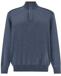 Paul & Shark - Merino Wool Half-Zip Sweater With Alcantara Details - Lyst