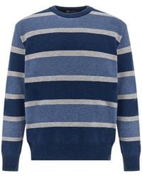 Paul & Shark - Wool And Cashmere Crewneck Sweater With Striped Pattern - Lyst