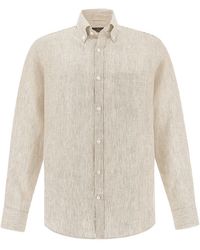 Paul & Shark - Soffio Linen Shirt With Striped Pattern - Lyst