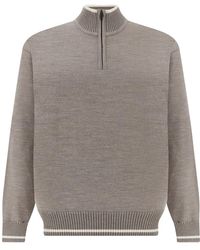 Paul & Shark - Wool Half-Zip Sweater With Contrasting Striped Trims - Lyst