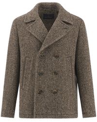Paul & Shark - Chevron Wool Peacoat With Alcantara Details - Lyst