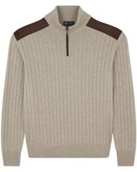 Paul & Shark - Wool Cashmere Half Zip Sweater With Suede Details - Lyst