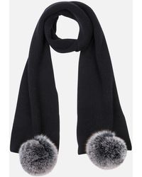 Max & Moi Ribbed Knit Scarf With Pompoms - Black