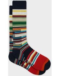 Paul Smith - Dark Cotton-Blend Mixed 'Signature Stripe' Socks - Lyst