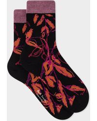 Paul Smith - Women's Black Cotton-blend 'ink Floral' Socks - Lyst