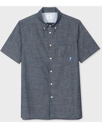 PS by Paul Smith - 'broad Stripe Zebra' Short-sleeve Chambray Cotton Shirt Blue - Lyst