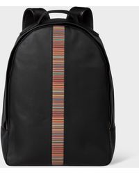 Paul Smith - Black Leather 'signature Stripe' Backpack - Lyst