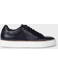 Paul Smith - Navy Leather 'basso' Trainers With 'signature Stripe' Piping Blue - Lyst