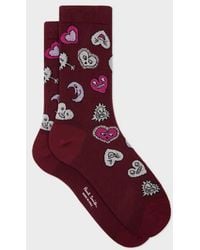 Paul Smith - Burgundy 'Hearts And Stars' Cotton-Blend Socks - Lyst