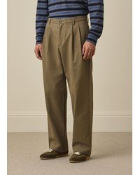 Paul Smith - Relaxed-Fit Khaki Cotton-Twill Pleated Trousers - Lyst