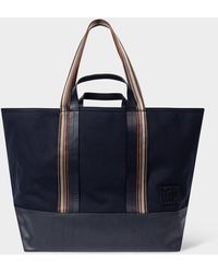 Paul Smith - Navy Canvas Tote Bag With 'signature Stripe' Straps Blue - Lyst