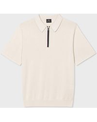 PS by Paul Smith - Ecru Organic Cotton Knitted Zip-neck Polo Shirt Grey - Lyst