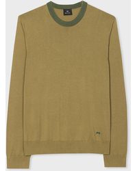 PS by Paul Smith - Khaki Contrast Neck Organic Cotton Sweater Green - Lyst