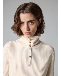 Paul Smith - Ecru Ribbed Knit Sailor-Collar Button Sweater - Lyst