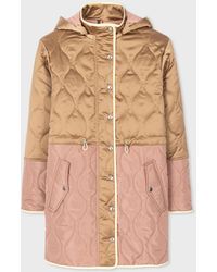 PS by Paul Smith - Camel Satin Quilted Mid Length Coat Brown - Lyst