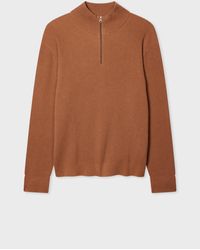 Paul Smith - Chestnut Wool-Blend Half Zip Ribbed Knitted Sweater - Lyst