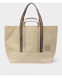 Paul Smith - Beige Cotton-blend Canvas Tote Bag With 'signature Stripe' Straps White - Lyst