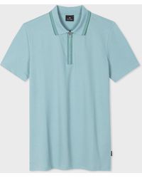 PS by Paul Smith - Light Blue Zip Neck Stretch-cotton Polo Shirt - Lyst