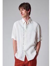 Paul Smith - Ecru Linen Embroidered Quotes Shirt - Lyst