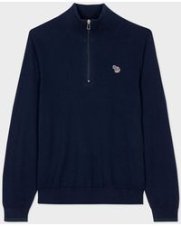 PS by Paul Smith - Navy Cotton-blend Half Zip Zebra Logo Sweater - Lyst