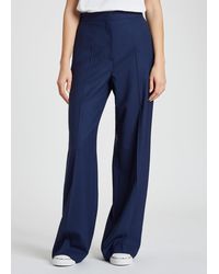 PS by Paul Smith - Navy Wool-hopsack Wide Leg Trousers - Lyst
