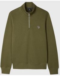Paul Smith - Khaki Organic Cotton Zebra Logo Quarter Zip Sweatshirt - Lyst