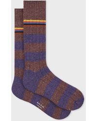 Paul Smith - Burgundy And Cotton-Silk Blend Chunky 'Signature Stripe' Socks - Lyst