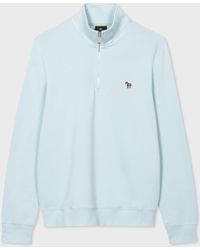 PS by Paul Smith - Pale Blue Zebra Logo Zip-neck Organic Cotton Sweatshirt - Lyst