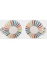 Paul Smith - Silver 'artist Stripe' Edge Circular Cufflinks Multicolour - Lyst