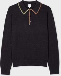 Paul Smith - Charcoal Cotton-blend 'signature Stripe' Long-sleeve Polo Shirt Black - Lyst