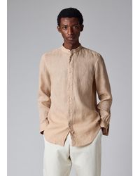 Paul Smith - Tan Linen Grandad-Collar Shirt - Lyst