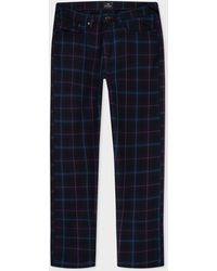 navy tartan plaid slim tapered pant