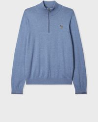 Paul Smith - Pale Cotton-Blend Zebra Logo Half Zip Sweater - Lyst