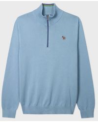 Paul Smith - Pale Organic Cotton Quarter Zip Zebra Logo Sweater - Lyst