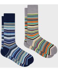 Paul Smith - Navy And Grey 'signature Stripe' Socks Two Pack Multicolour - Lyst