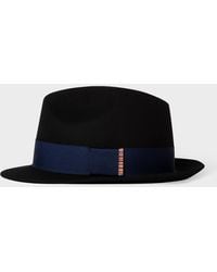 Paul Smith - Black Wool Felt Fedora Hat With'signature Stripe' Trim - Lyst