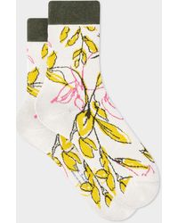 Paul Smith - Women's Ivory Cotton-blend 'ink Floral' Socks - Lyst