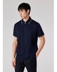 Paul Smith - Navy Cotton Stripe Trim Polo Shirt - Lyst