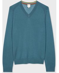 Paul Smith - Teal Blue Merino Wool V-neck Sweater Green - Lyst
