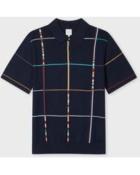Paul Smith - 'Signature Stripe Check' Knitted Cotton Polo Shirt - Lyst