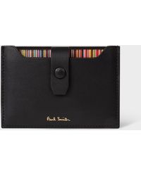 Paul Smith - Black Leather Credit Hard Holder With 'signature Stripe' Pull Out - Lyst
