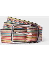 Paul Smith - Embossed 'signature Stripe' Leather Belt Multicolour - Lyst